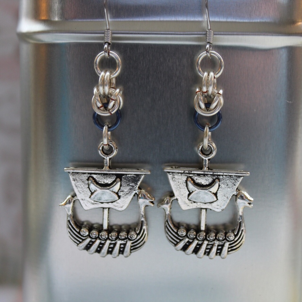 Viking Ship chain maille earrings